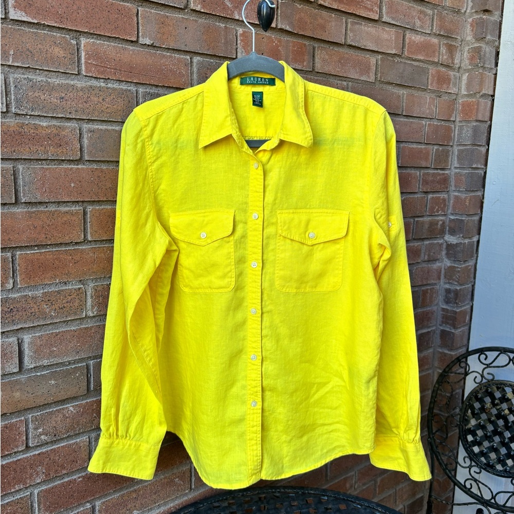 Lauren Ralph Lauren Yellow Button Down Shirt, Size Medium
